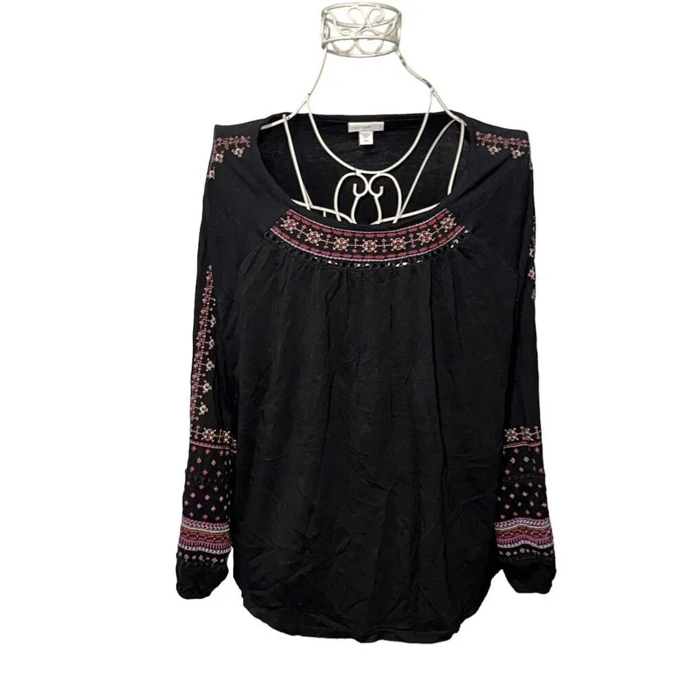 GREAT CONDITION J.Jill Embroidered Ladder Stitch Peasant Top Womens Size PL  Bas_2